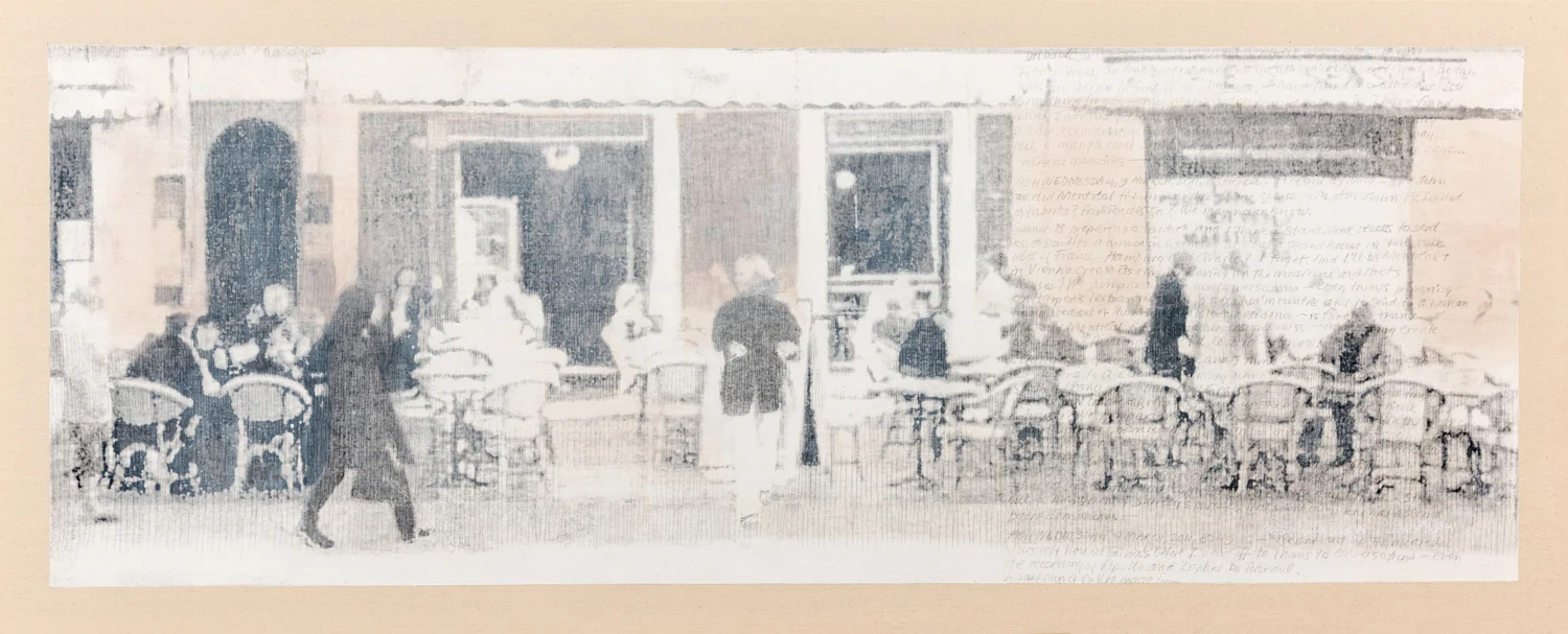 café de la place 153x61cm mixed media on canvas | 2018 commission