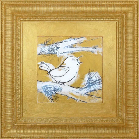  Songbird (Gold Series) |  Acrylic/Ink/Polyfilla | Glass | 14.5"x 14.5” | Framed | SOLD.     