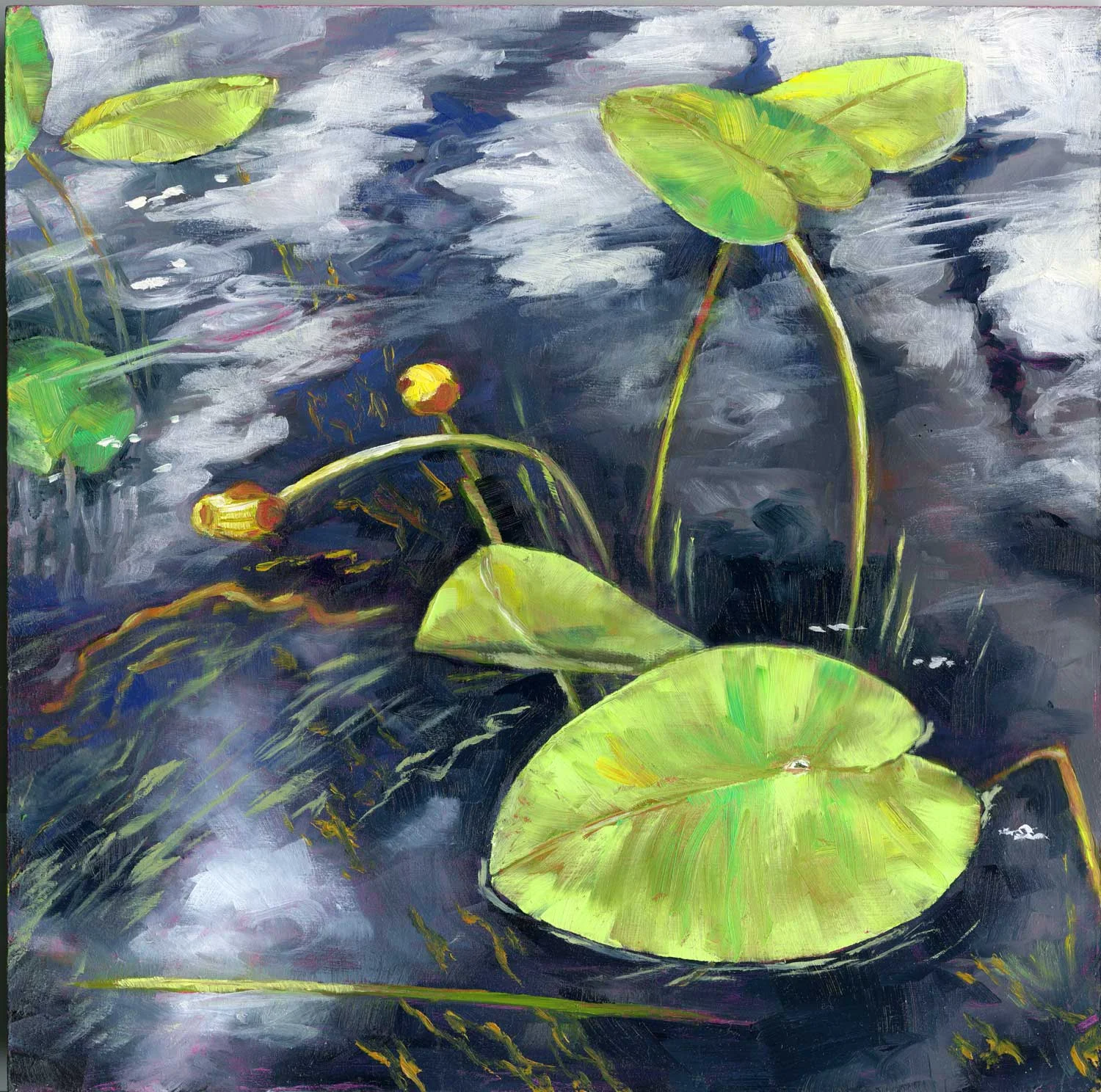 Underwater Series | Yellow Pond Lily | 10" x 10" | Oil | Hardboard | SOLD