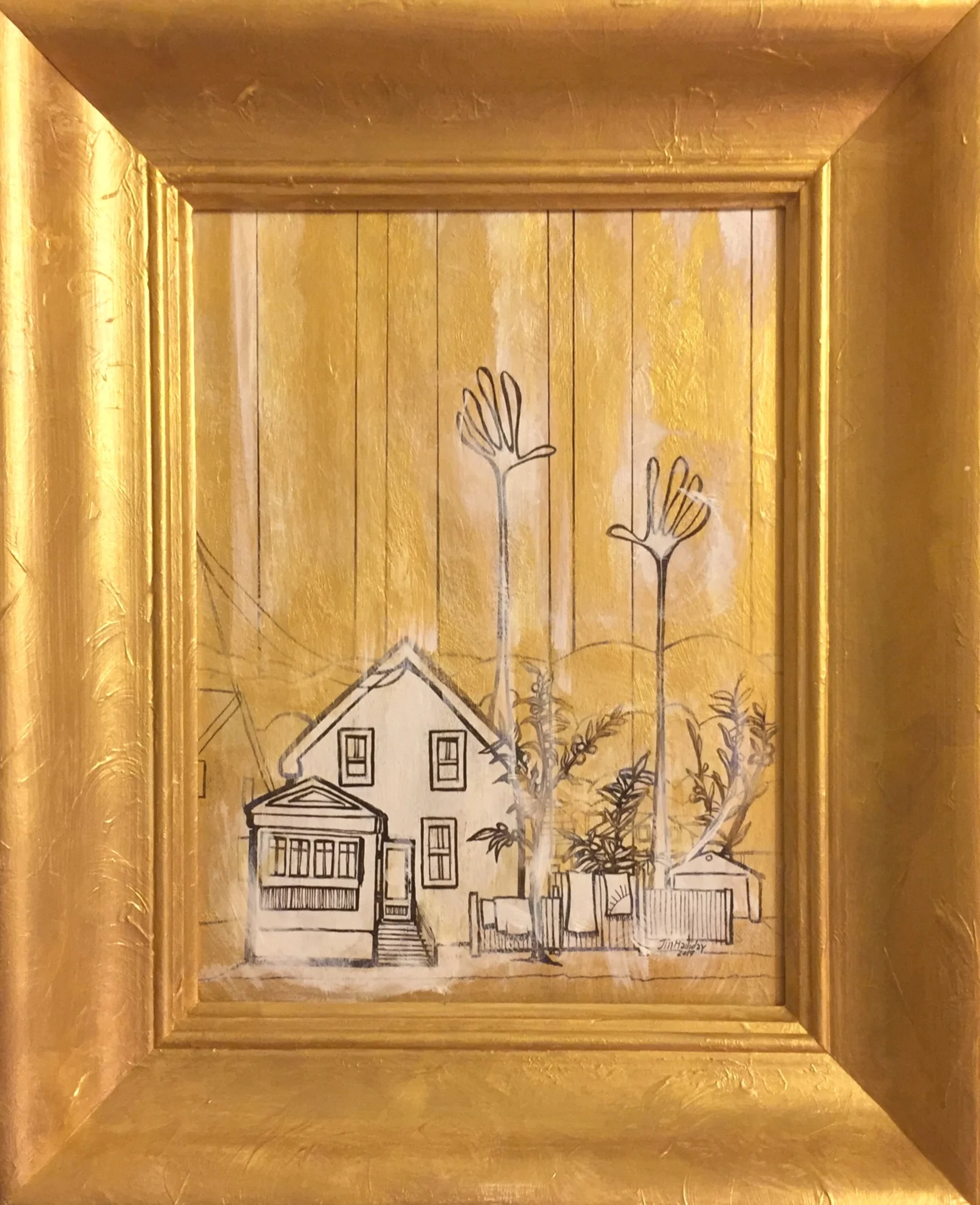 #23 Mary Street House (Gold Series) | Ink and Acrylic | Board | 9”x 12” | Framed | SOLD