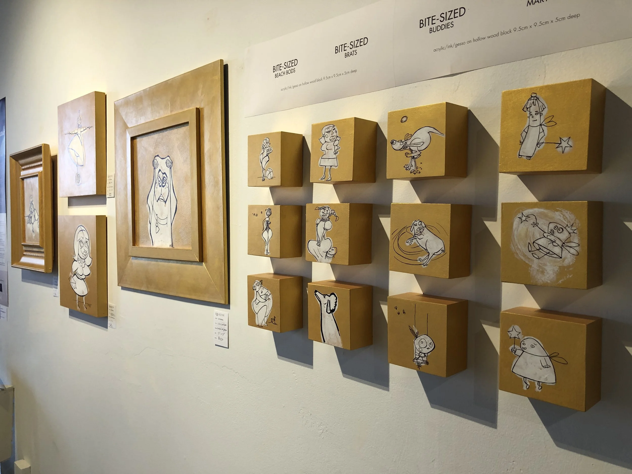  Contact Jill to confirm availability of a Bite-Sized Art, to confirm if more are available, or to commission your personal Bite-Sized Original. 4”x4”x2” deep ~ acrylic/ink/gesso on wood $80 