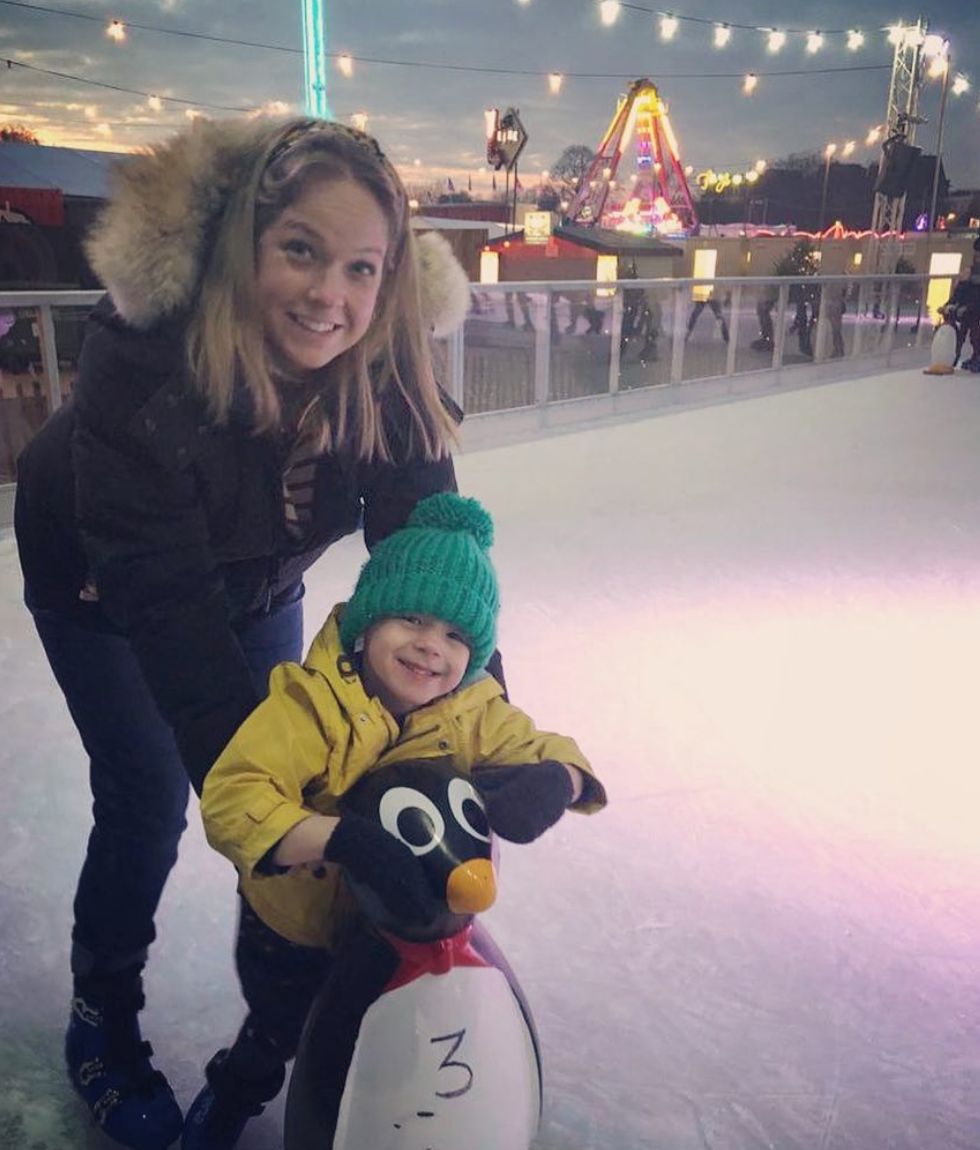 Isobel-Sita Lumsden getting her penguin skate on with Teddy, 4