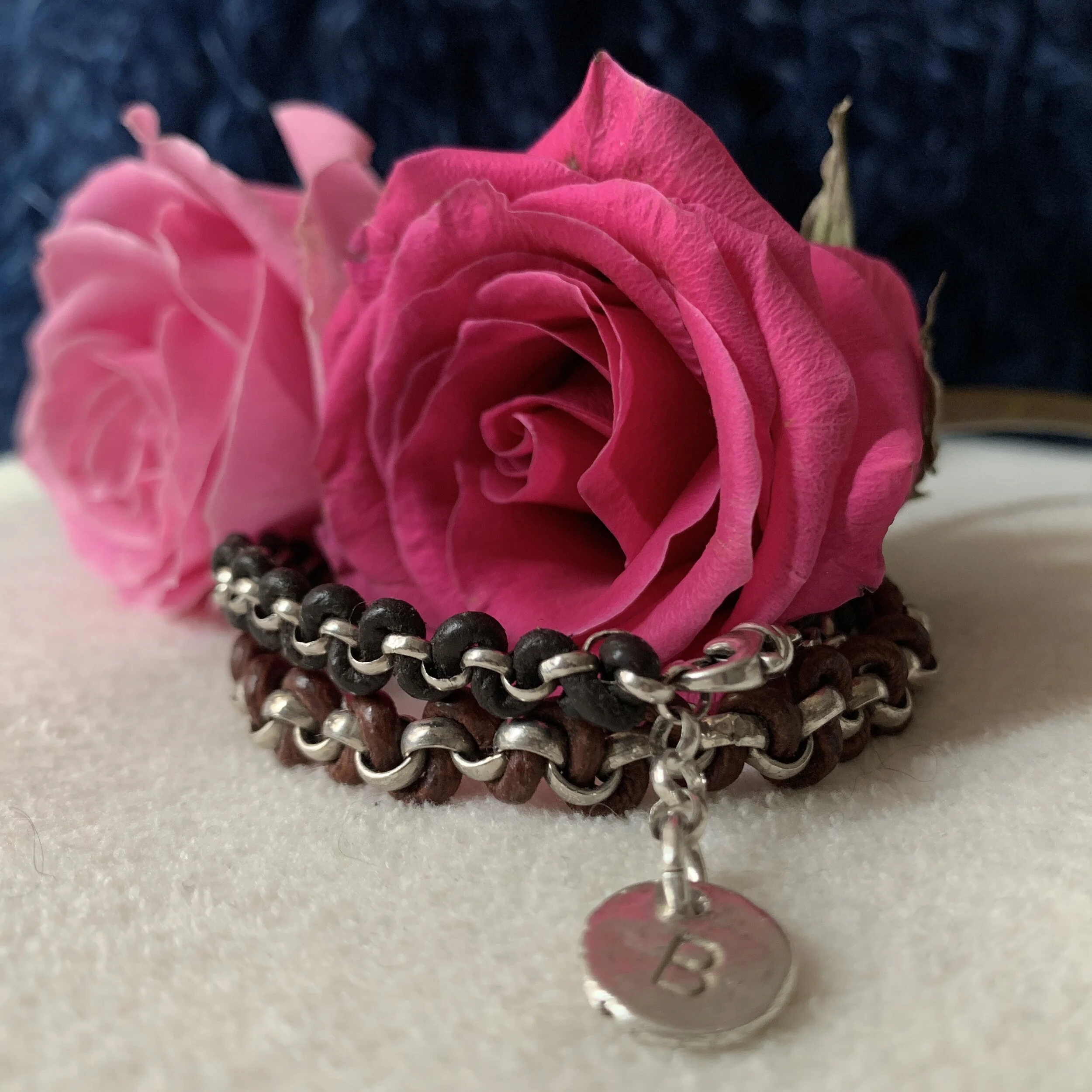 Silver and Leather braided bracelet 