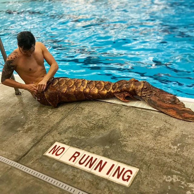 Hard to run when you don&rsquo;t have legs 🦵 new koi tail ;) better pics soon. And vids. #mermaid #merman #fxmakeup #specialfx #ocean #silicone #siliconemermaidtail #smoothon #dragonskin #mermaidcostume  #crowcawfx #siren #lasirena #mermaidsofinstag