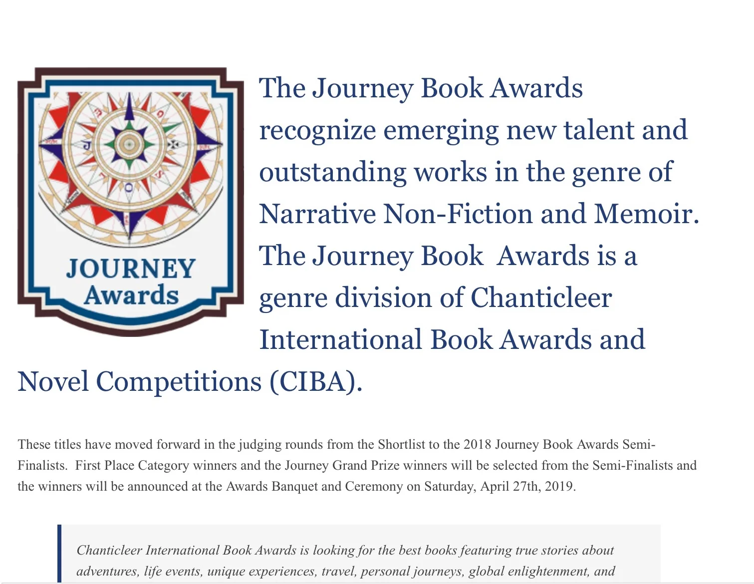 Semi-finalist For a Book Award!