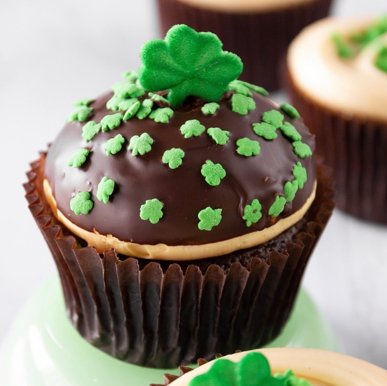 Guinness, Chocolate Stout, Pistachio, and a NEW EMERALD ISLE Green River inspired cupcake are officially available starting today!!💚🍀

📸: @amy.sheree #livelifeonecupcakeatatime #designerdessertsbakery