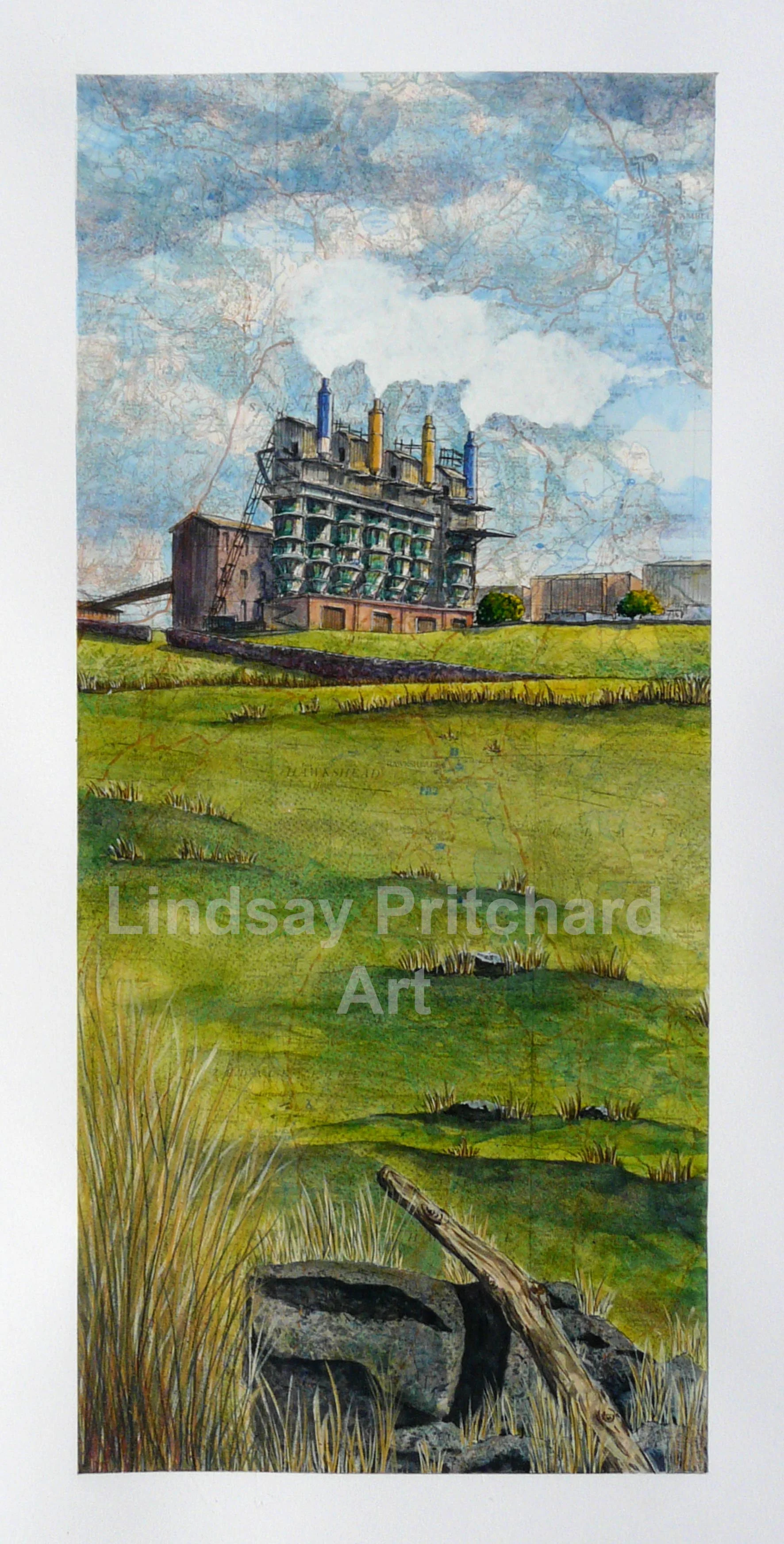 Shap Limestone Works - Pen and watercolour on Ordnance Survey map