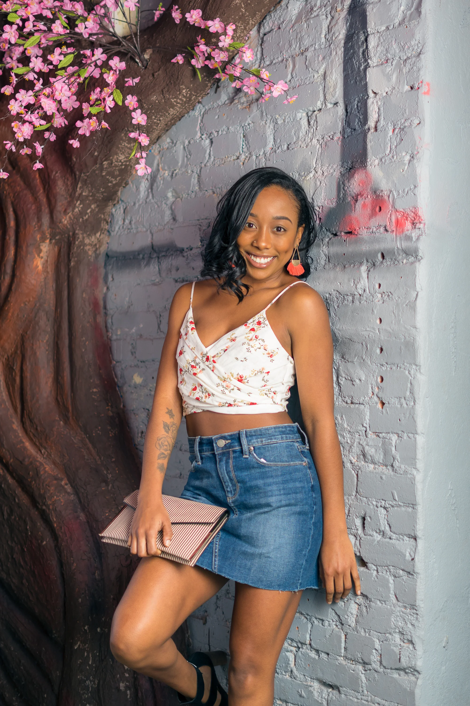 On Kandace: Crop Top ($49), Denim Skirt ($70)