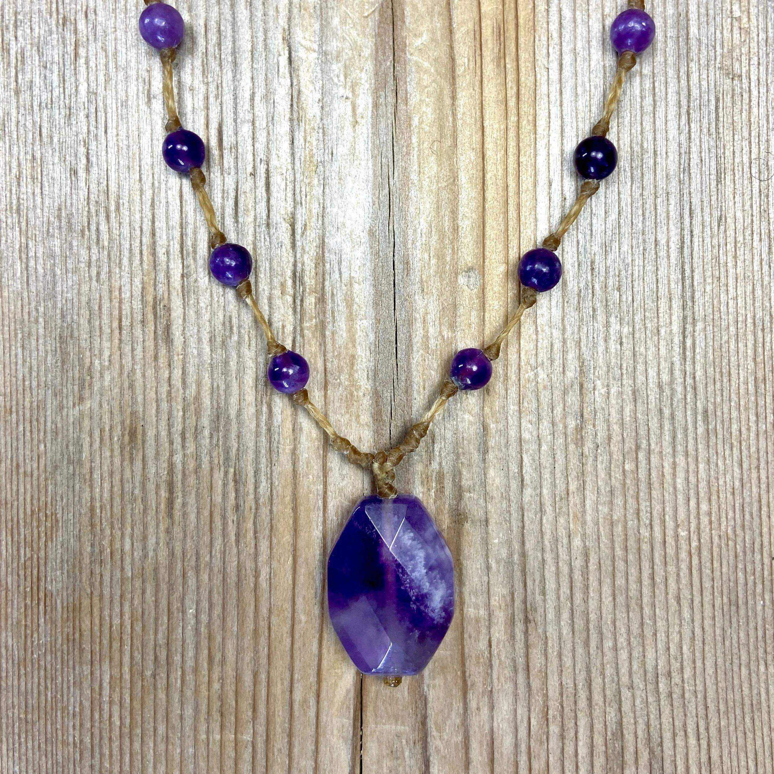 19" amethyst multi-stone necklace with pendant $80