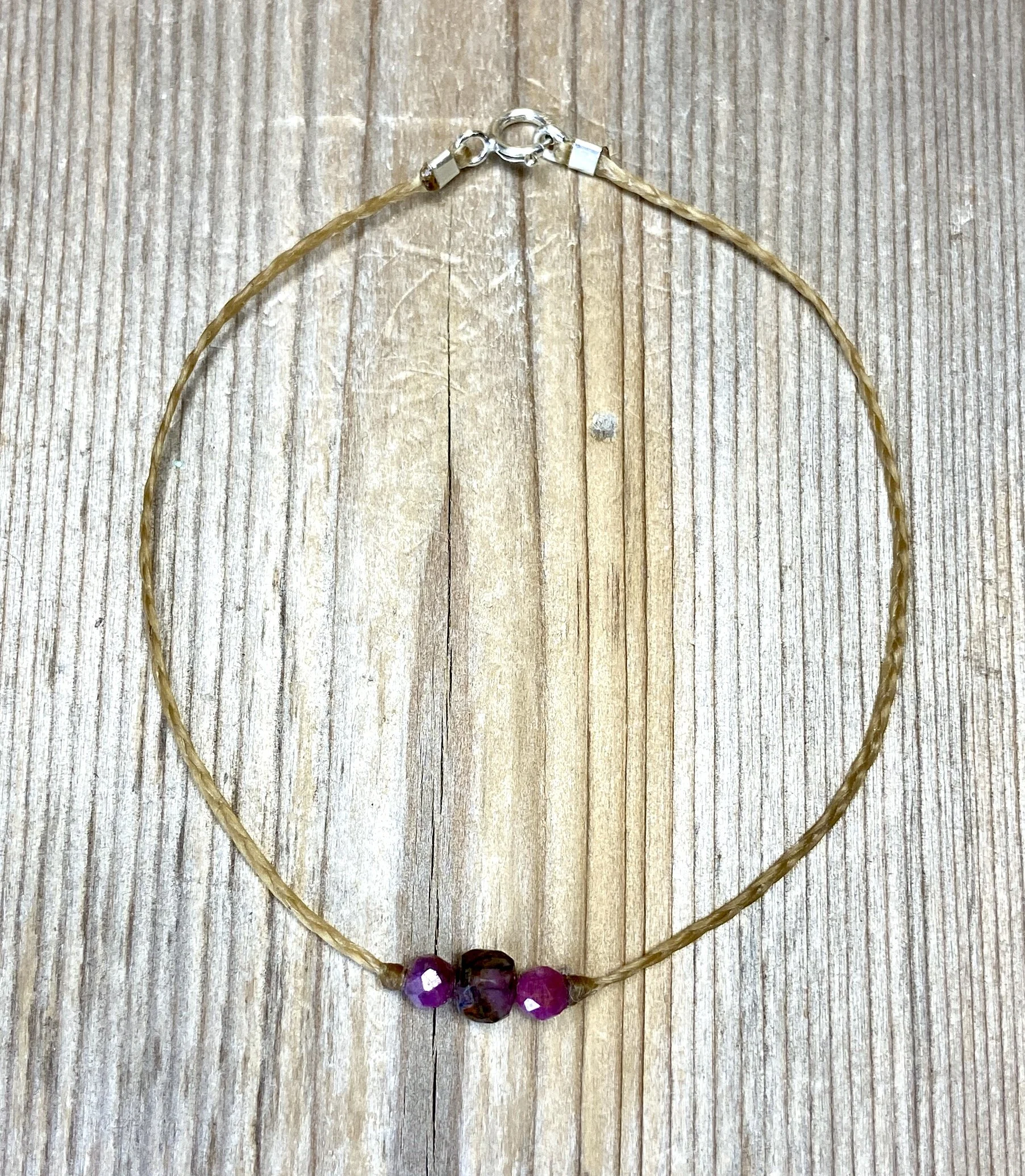 7" tourmaline/ruby tri-stone bracelet $28