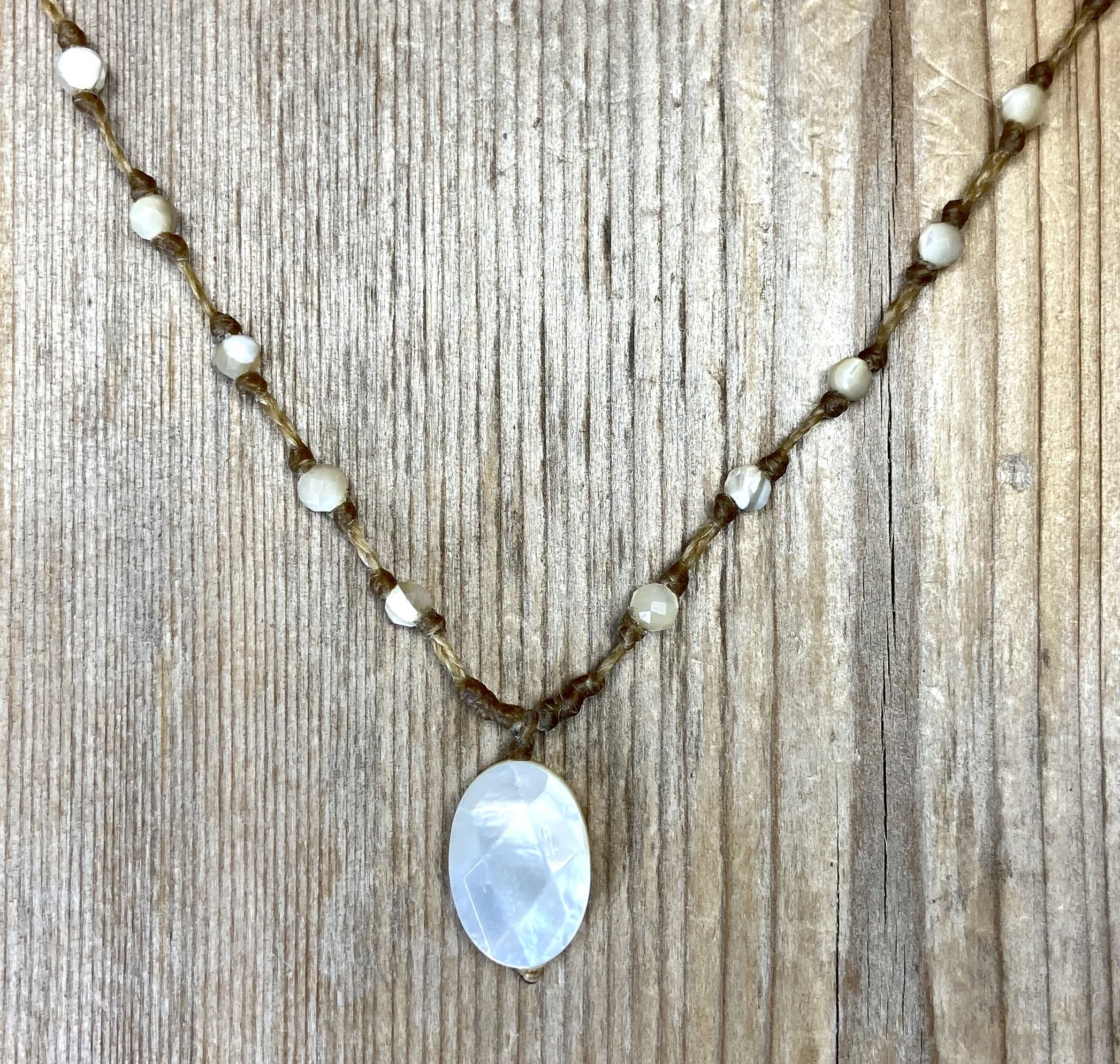 19" golden mother of pearl multi-stone necklace with pendant $80