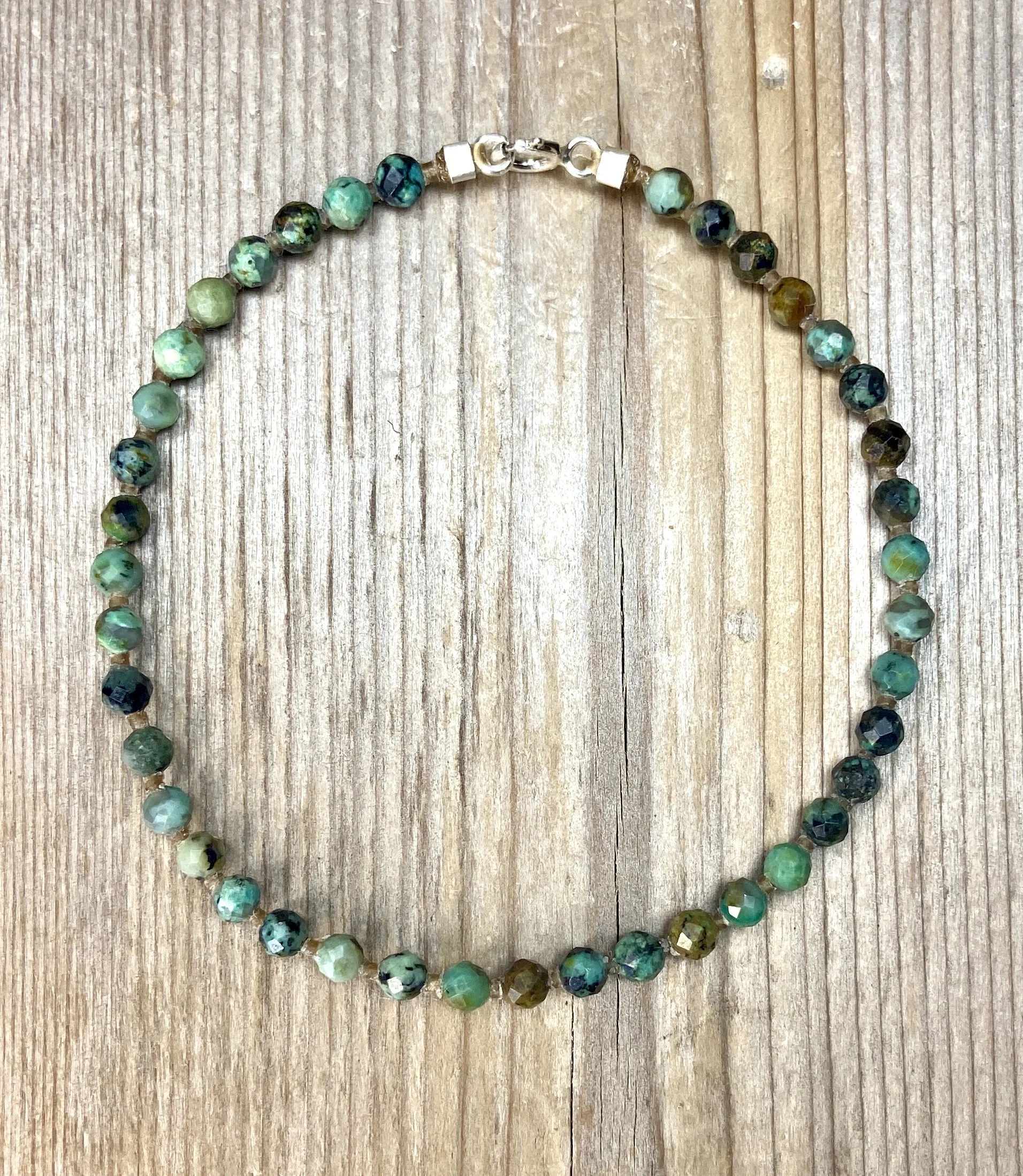 7" african turquoise knotted multi-stone bracelet $60