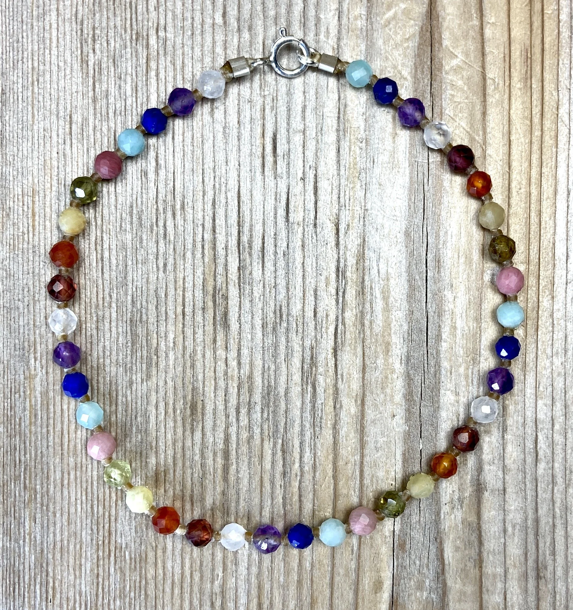 7" chakra knotted multi-stone bracelet $60