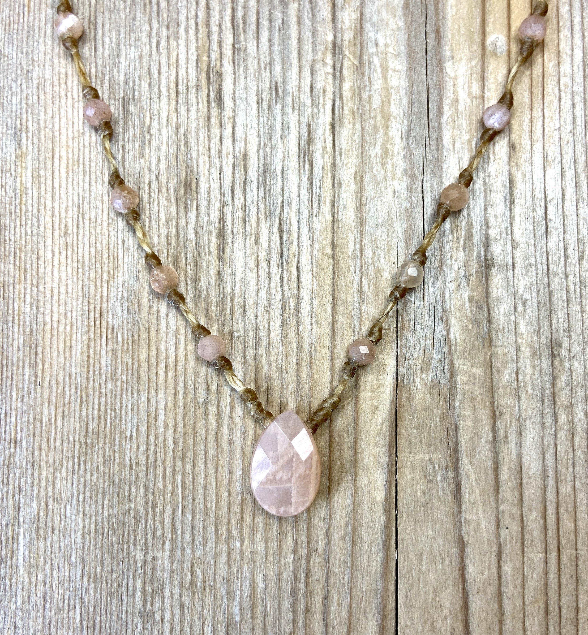 18" peach moonstone multi-stone necklace with pendant $80