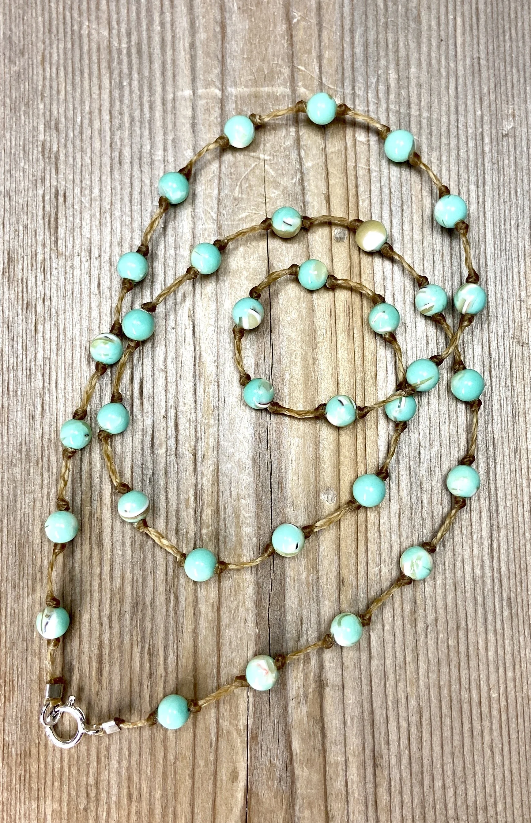 18" stabalized turquoise with australian shell multi-stone necklace $70
