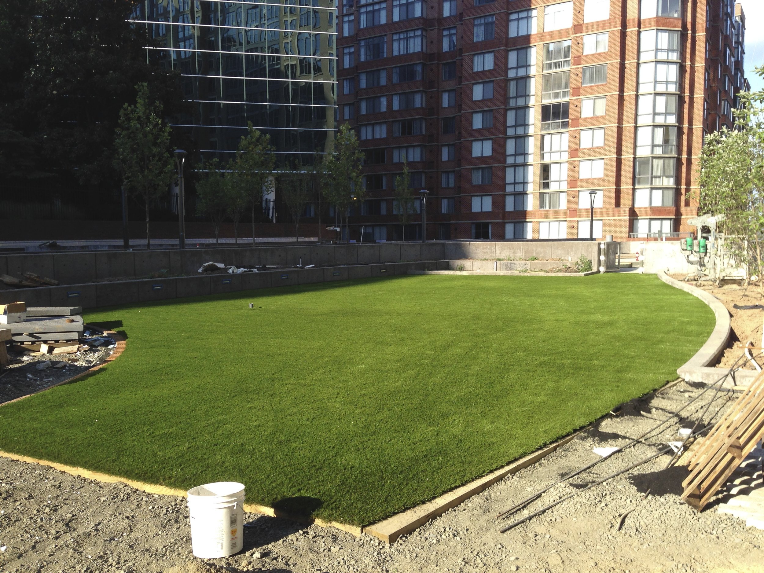 image of artificial turf installation at Tellus Apartments