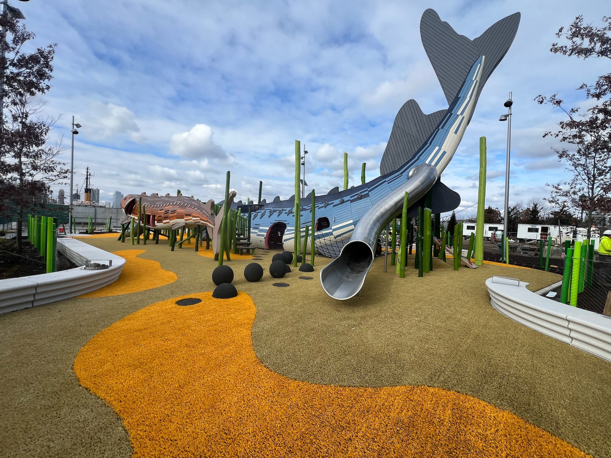 an image of a playground with artificial turf in New York City