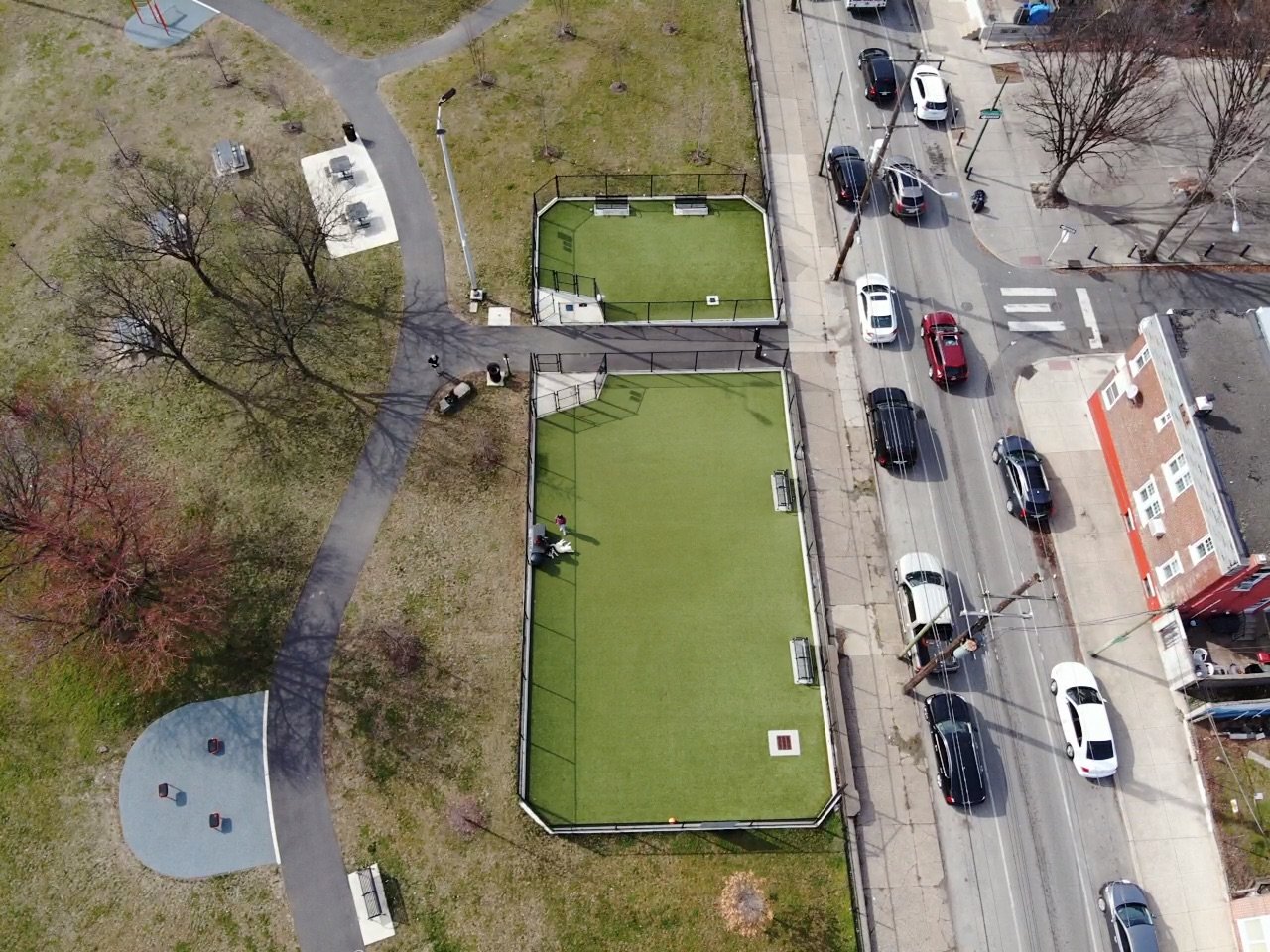 image of aerial park with artificial gras