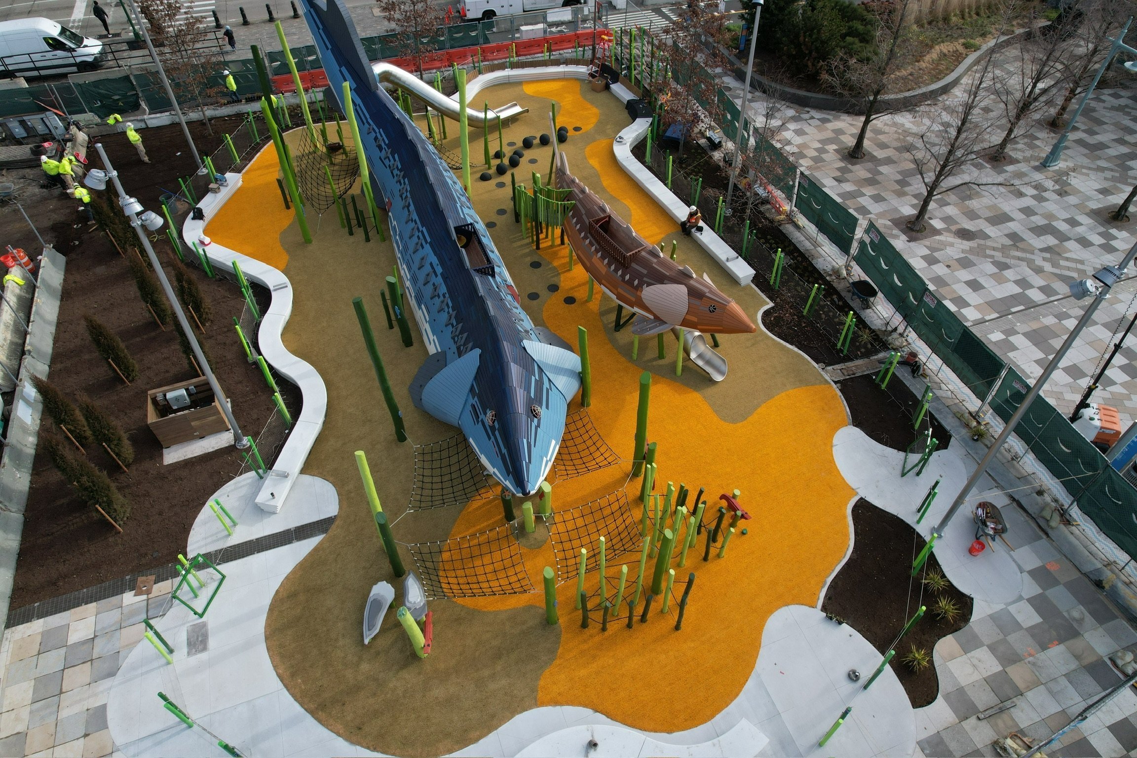 an image of artificial grass in New York City at a playground