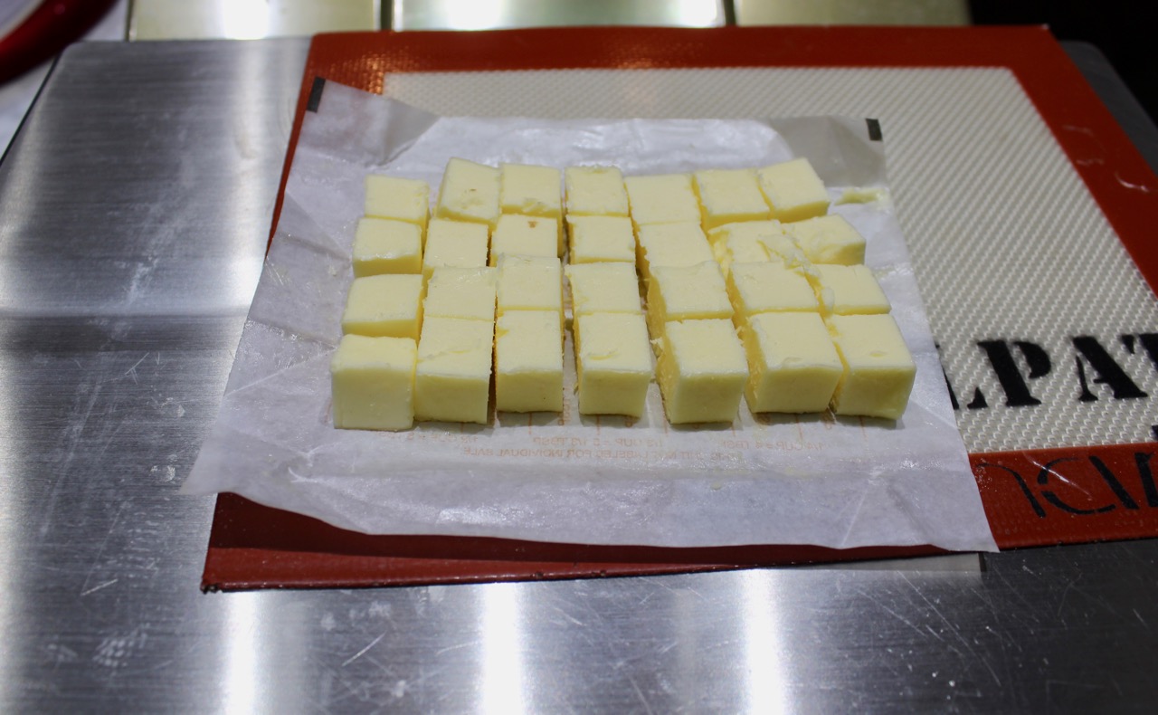 1) Weighed and cut butter cubes