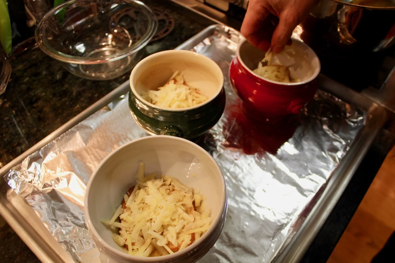 Baguette and grated cheeses