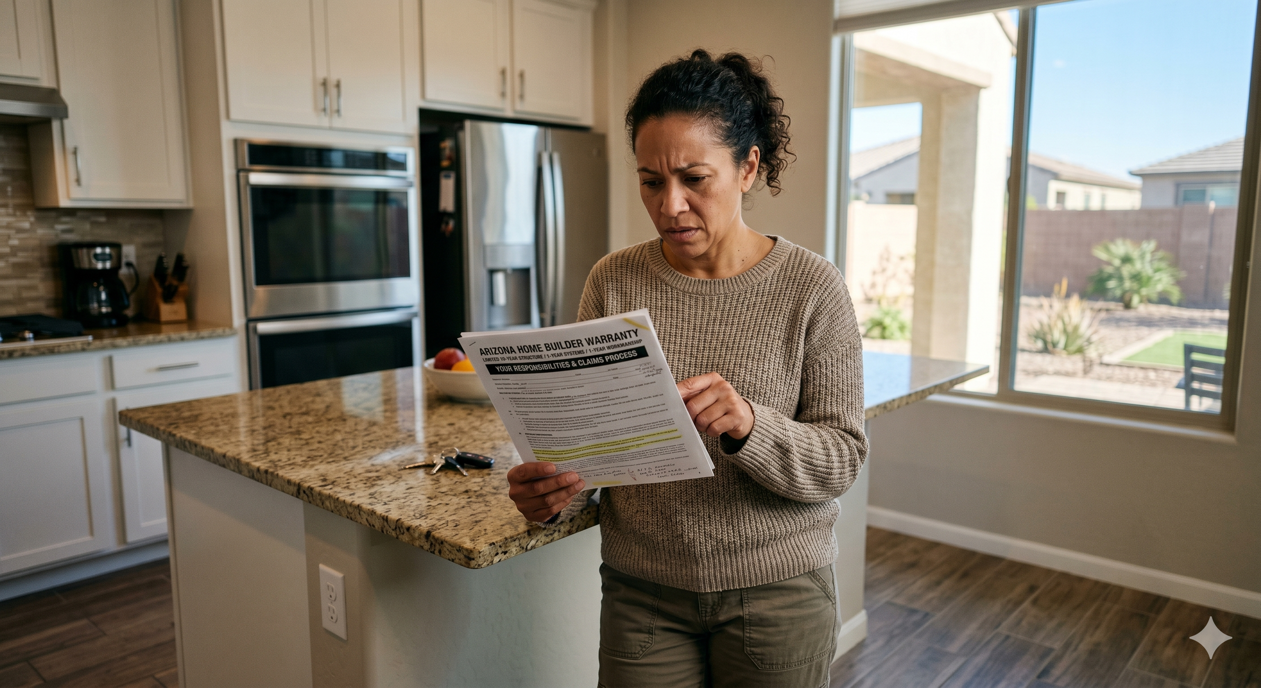 Arizona homeowner reviewing builder warranty before scheduling warranty inspection