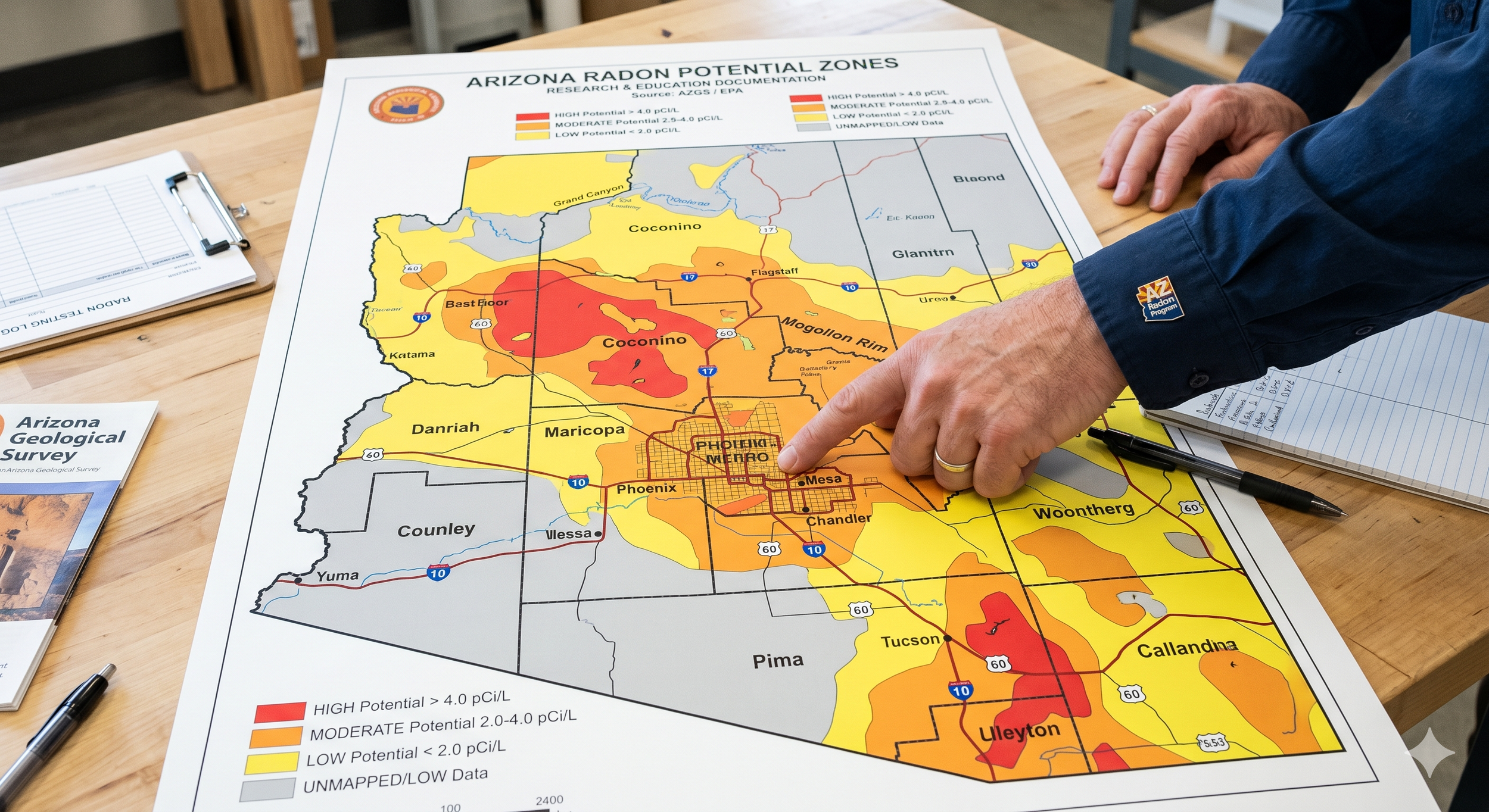Arizona radon risk zone map showing levels across the state