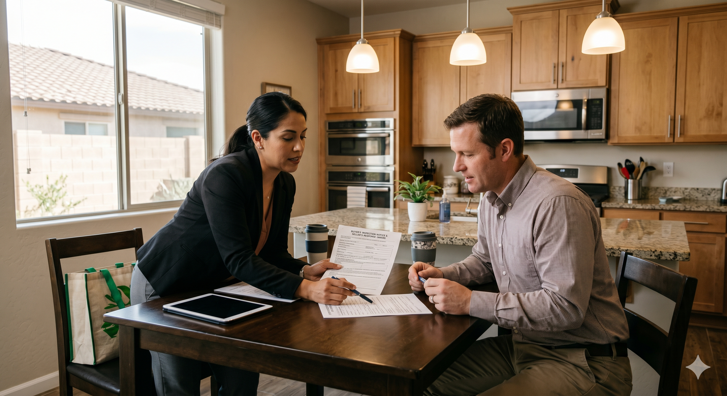 Real estate agent explaining Arizona BINSR inspection process to homebuyer