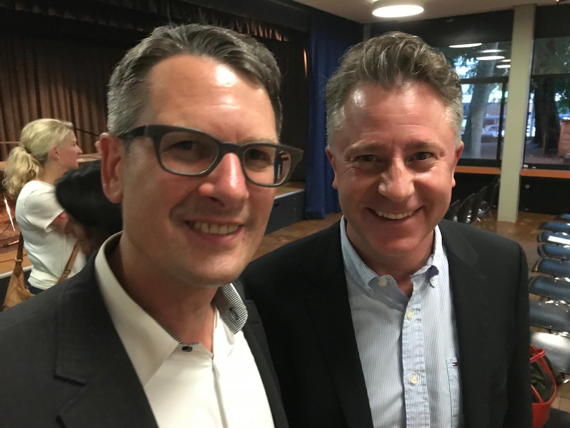 Ralf Margreiter (links) und Roger Curchod (rechts) duellieren sich bald an der Urne ums Präsidium im Schulkreis Zürichberg.