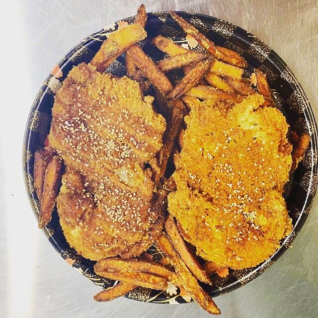 May not look too much, but this humble fella is our latest special. A whole boneless chicken, Katsu crumbed, twice fried and split and finished with house togarashi salt on one side and sesame and tonkatsu on the other. Sat on a bed of sweet potato f