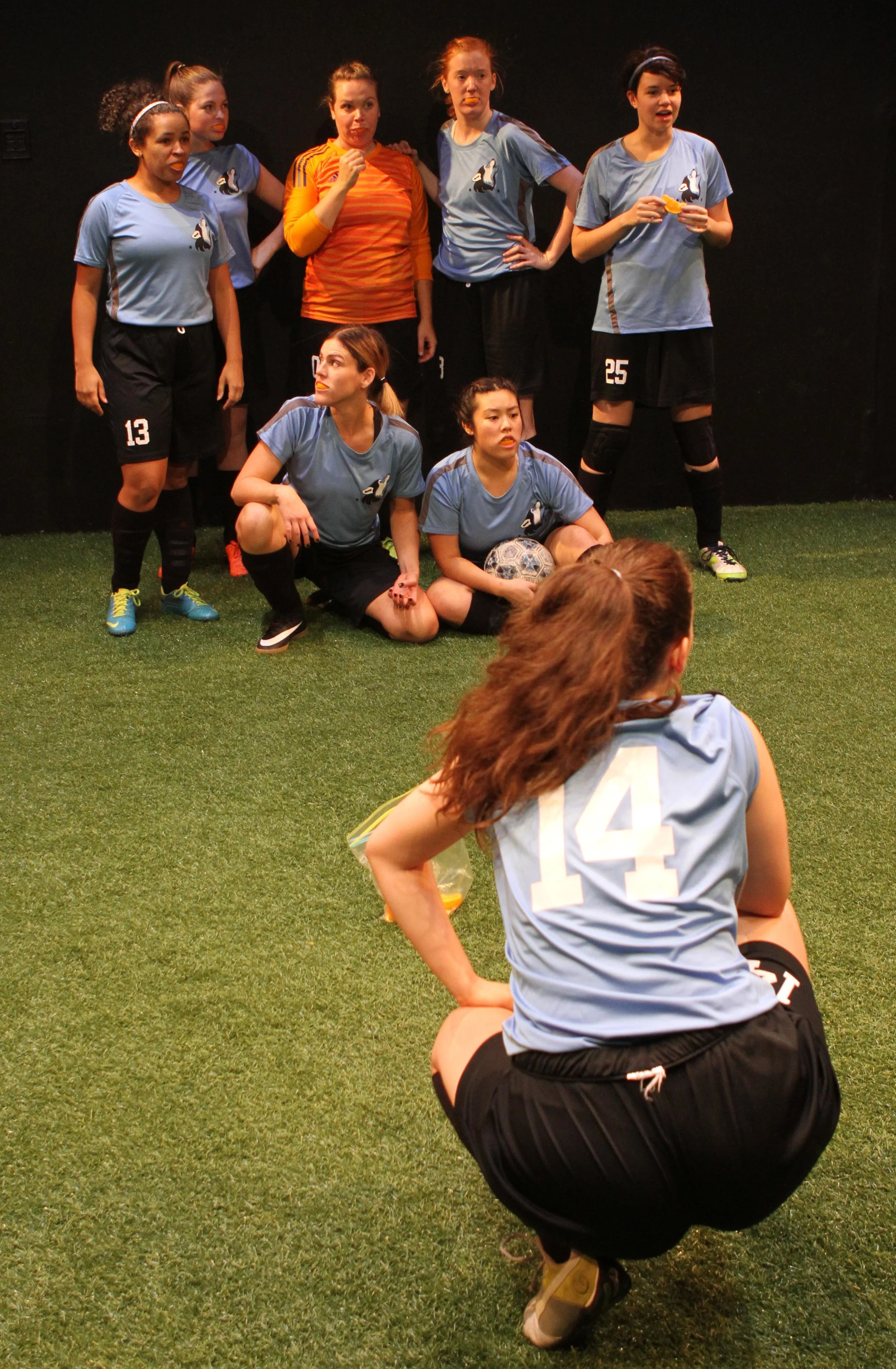 Production photos by: Ron Reed Featuring: Top L-R Ali Watson, Danielle Klaudt, Kim Larson, Georgia Beaty, Shona Struthers. Bottom L-R Jalen Saip, Amanda Sum. Front Montserrat Videla