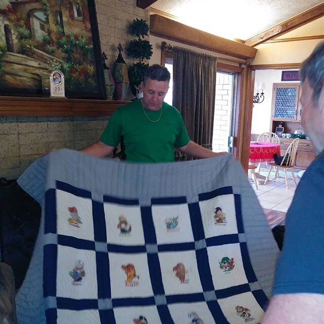 When your mom surprised you with a quilt made from squares that you cross stitch while in college 30 years ago for Christmas..Priceless♡♡♡
We love our customers thank you Ms Dolores for the pictures and for letting us preserve your memories.

#handqu