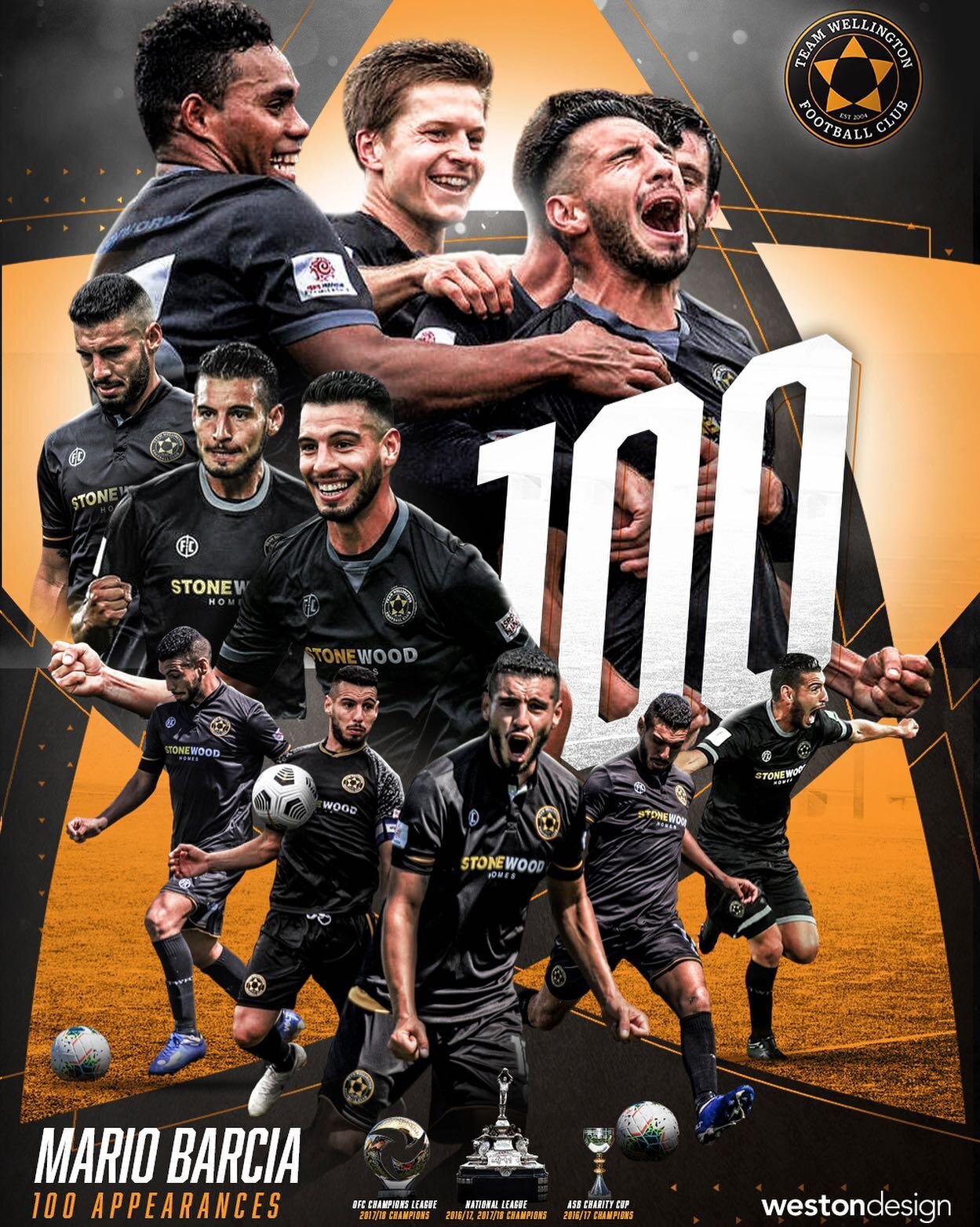 Huge congratulations to @team.welly midfielder @barciamario on reaching 100 appearances for the club! 👊🏼🔶✨

It was a pleasure creating this poster commission to be presented to Mario, a hard-working, aggressive midfielder who only ever seems to sc