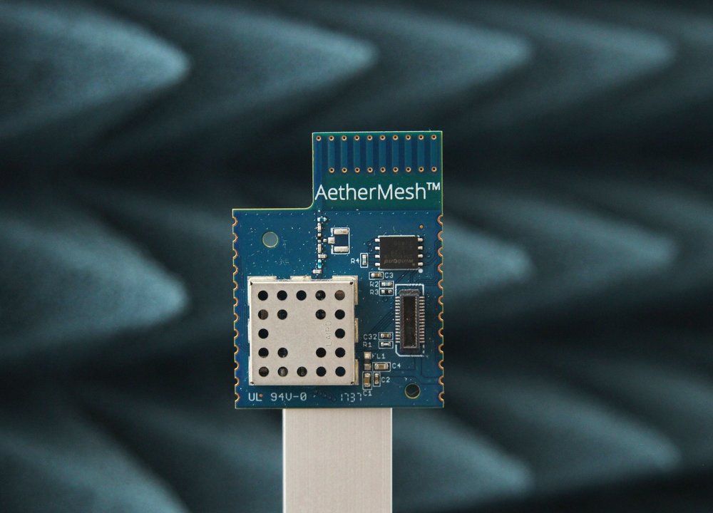 AetherMesh wireless module used in GrowFlux lighting and sensing products
