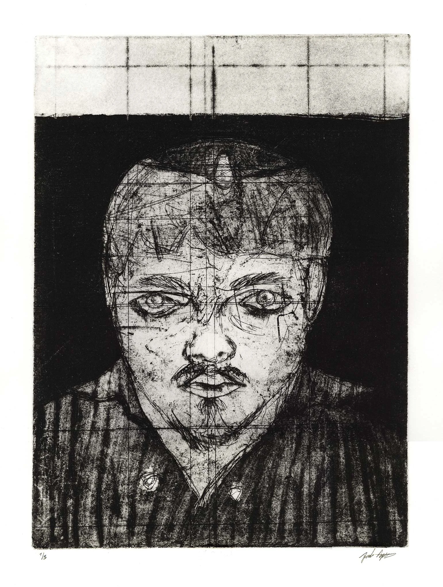 Engraved and hand printed self portrait