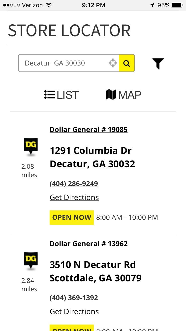 Mobile Store List View