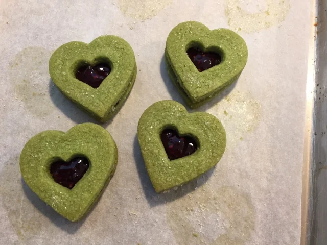 Matcha raspberry hearts