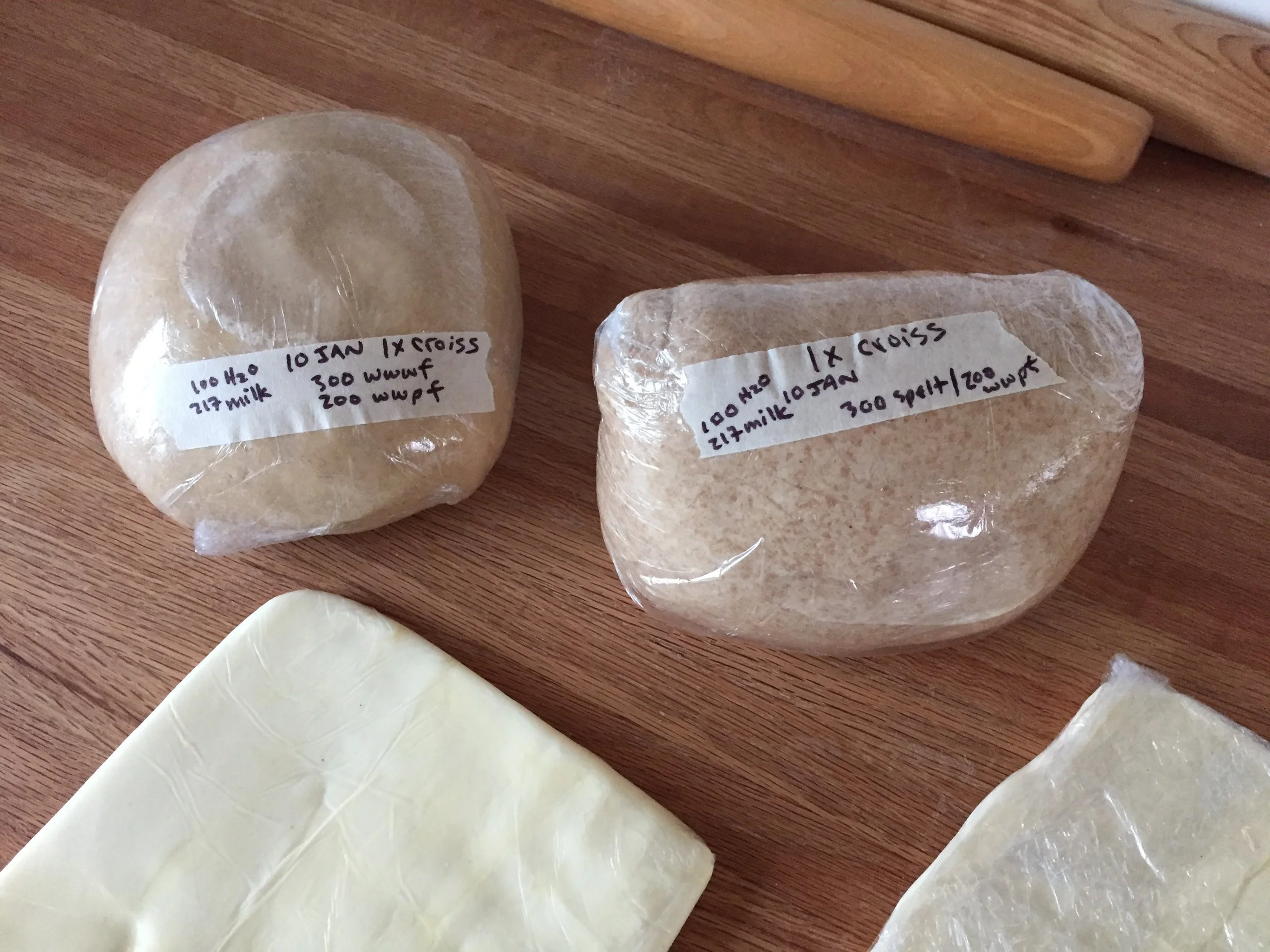 My two dough versions and butter blocks ready to go