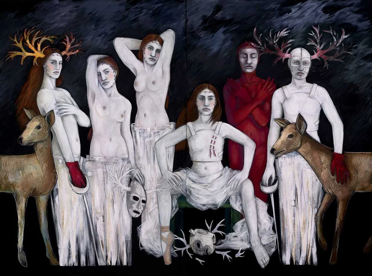 Judithe Hernández (U.S., b. 1948) Les demoiselles d’barrio / Maidens of the Barrio (The Luchadora Series) 2013. Pastel, mixed-media on canvas. Gift in memory of Mr. and Mrs. Peter C. Hernández