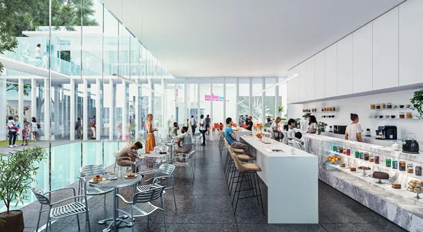 Render of the café of the new Museum of Latin American Art (MOLAA) 