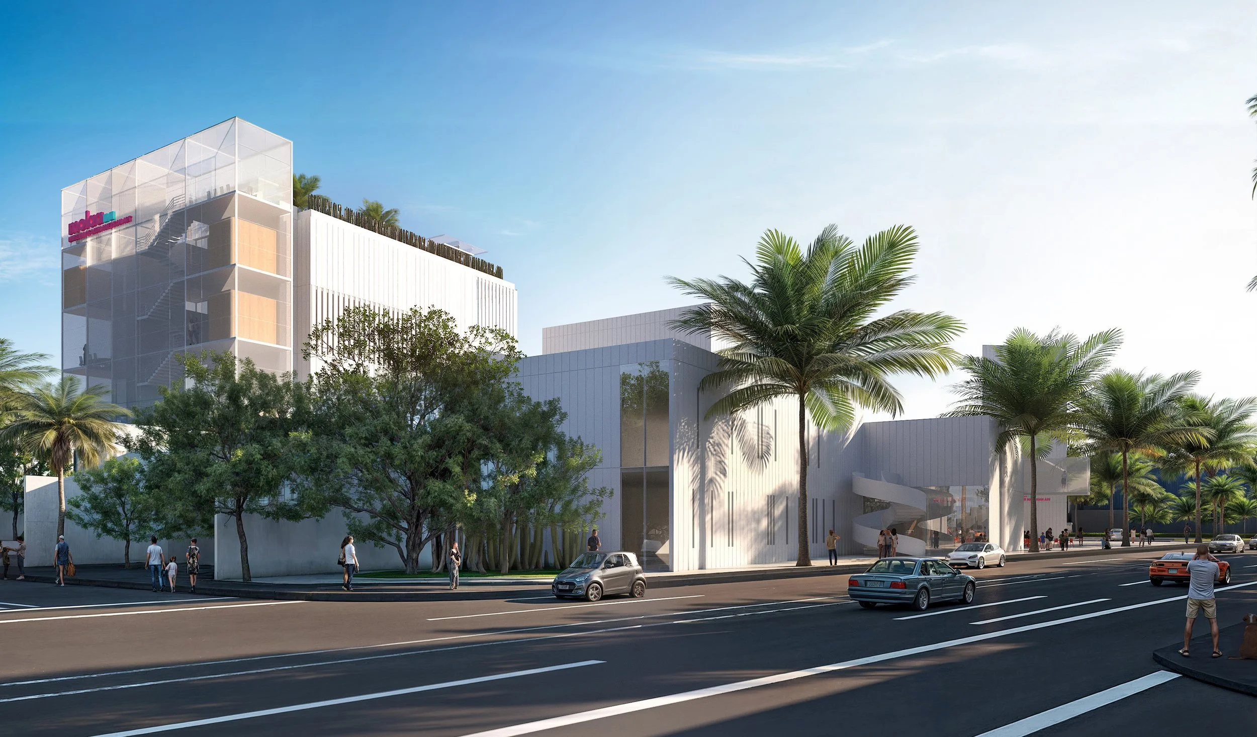 Render of the side access point of the new Museum of Latin American Art (MOLAA) 