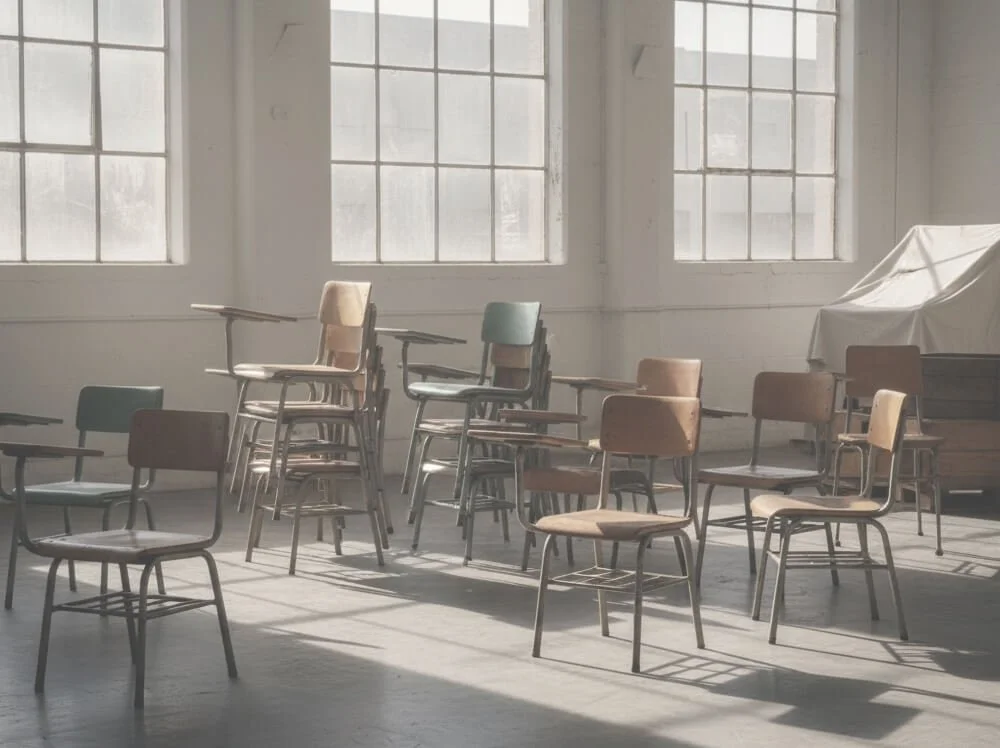 A collection of vintage industrial chairs and mid-century furniture styles curated by Space Lab Vancouver.