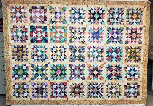 I finally got the border on my batik star quilt top. 74.5&quot; x 100.5&quot;