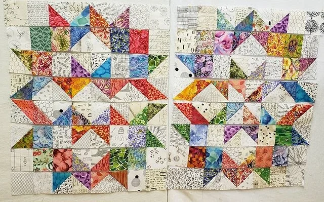 2 partially sewn blocks that will look a lot better when I get the cross seams sewn.