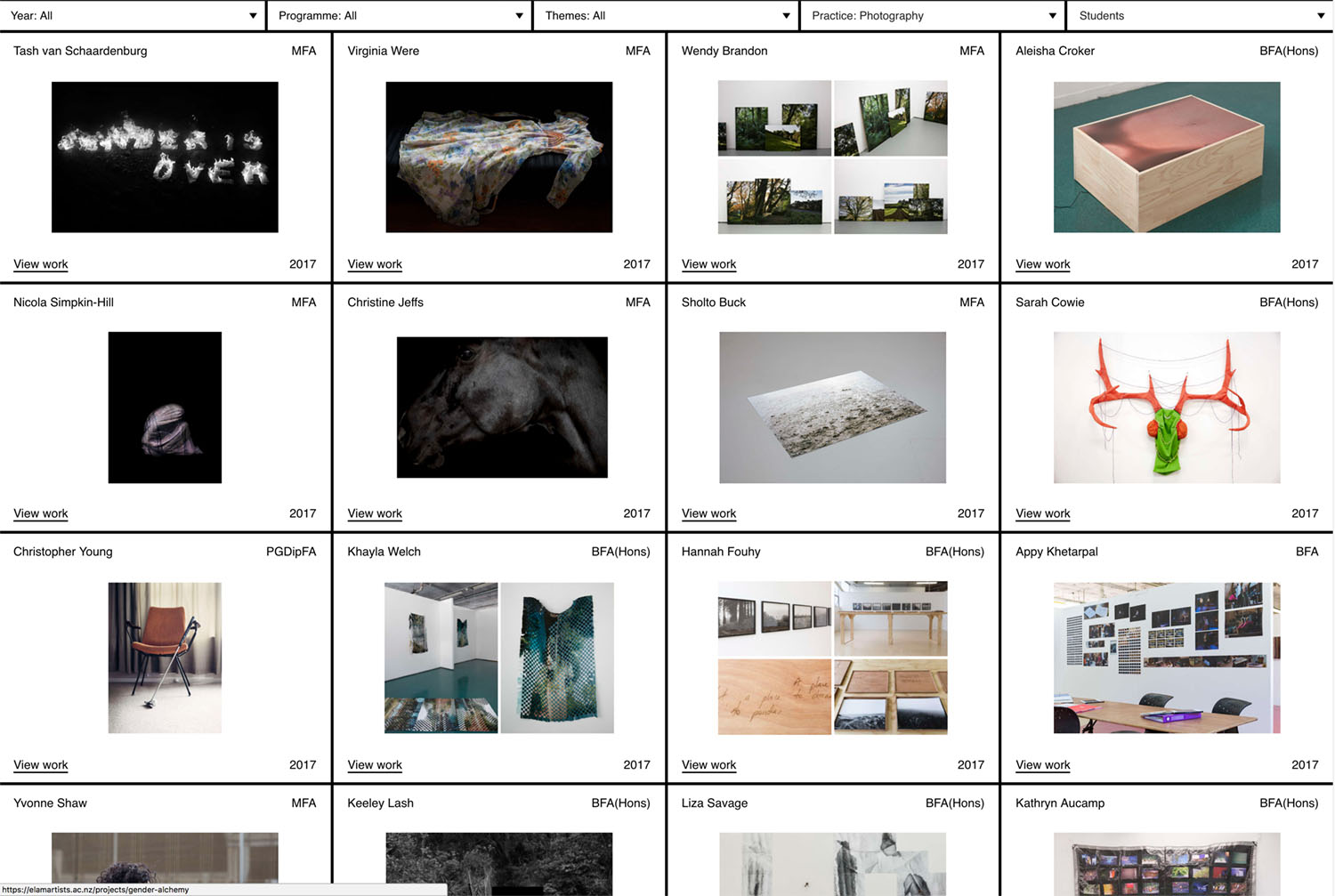 Elam Graduate Exhibitions 2015 -2017