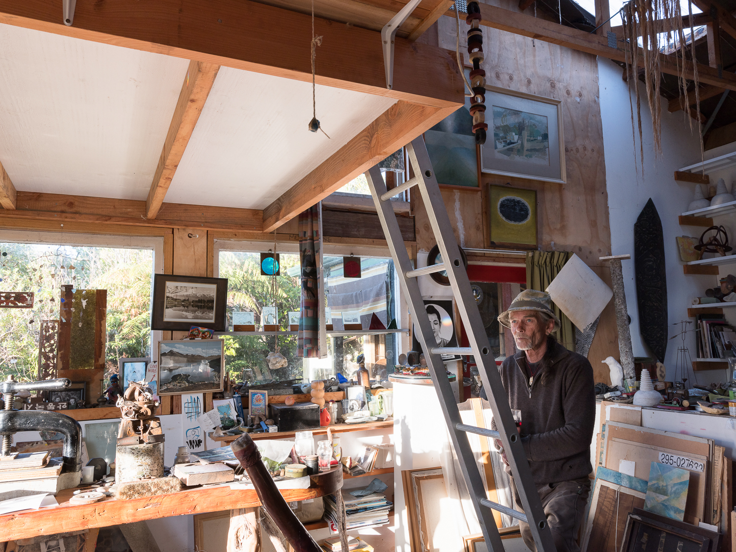Julia Johnston. Grae in his studio , Tiropahi, from Coast Roaders
