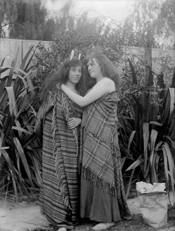 Dress ups in the backyard, New Zealand circa 1907-1911. Lemuel Lyes Collection.