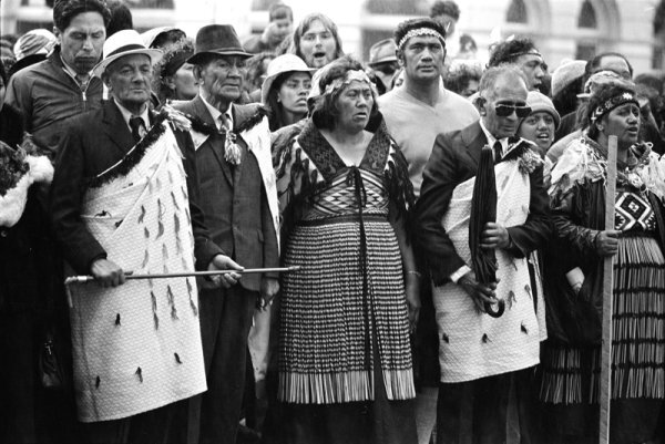  John Miller. Group of elders and other Maori Land Marchers, Manners Street, Wellington, 13 October 1975 