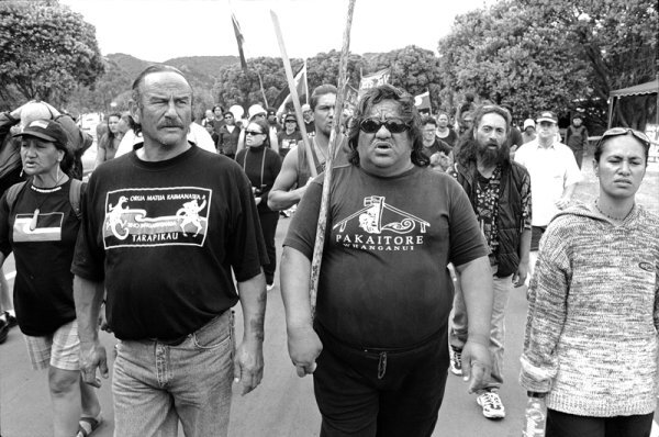  John Miller. Hape Lomax and Haami Piripi (from Whanganui) in Waitangi Day march, 6 February 2001 