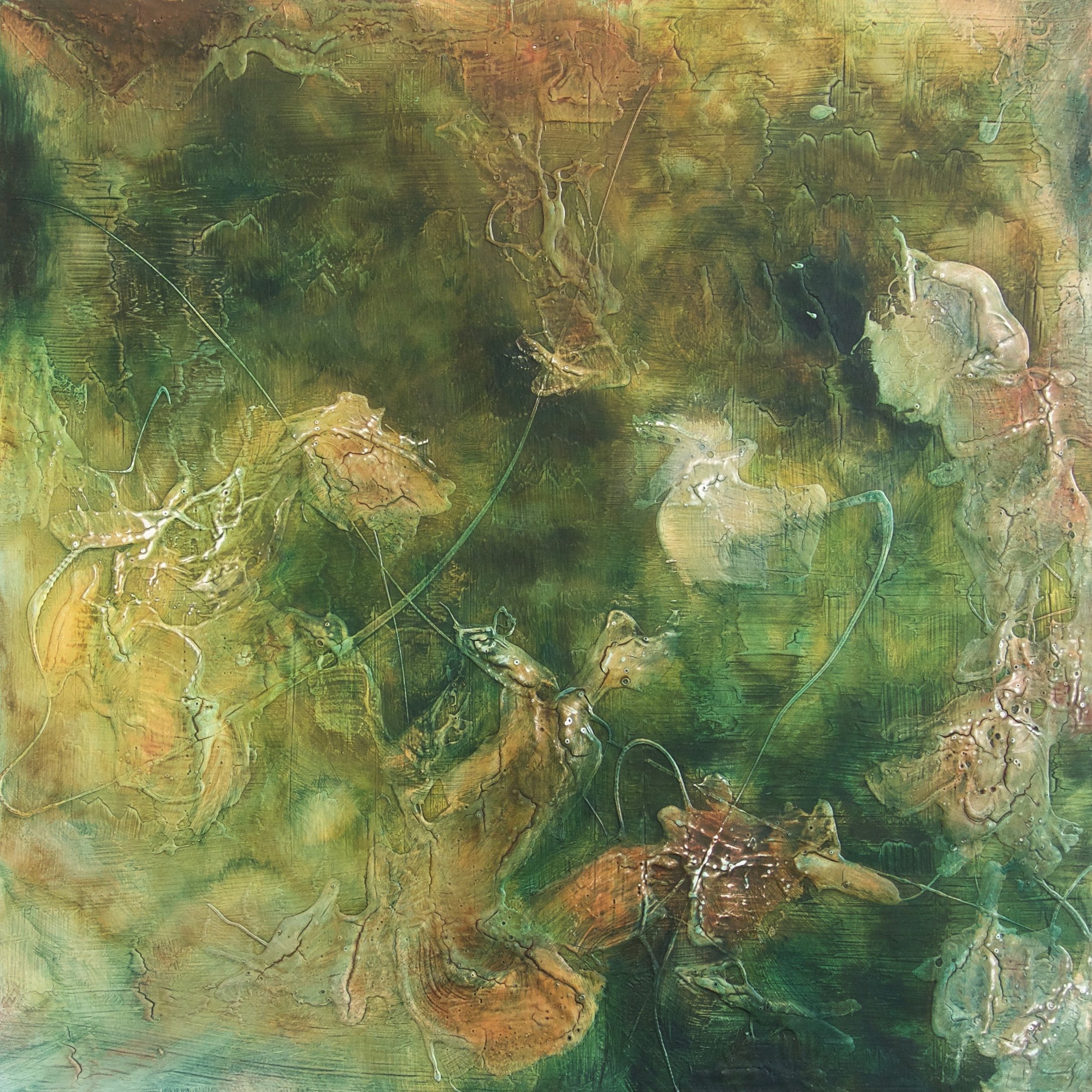 Storytime, 2019, Oil and latex paint on plastic over wood, 27.6 x 27.6 in, 70 x 70 cm, NFS